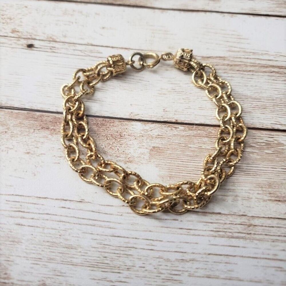 Vintage Bracelet / Bangle Gold Tone Double Chain Bracelet - Picture 2 of 4
